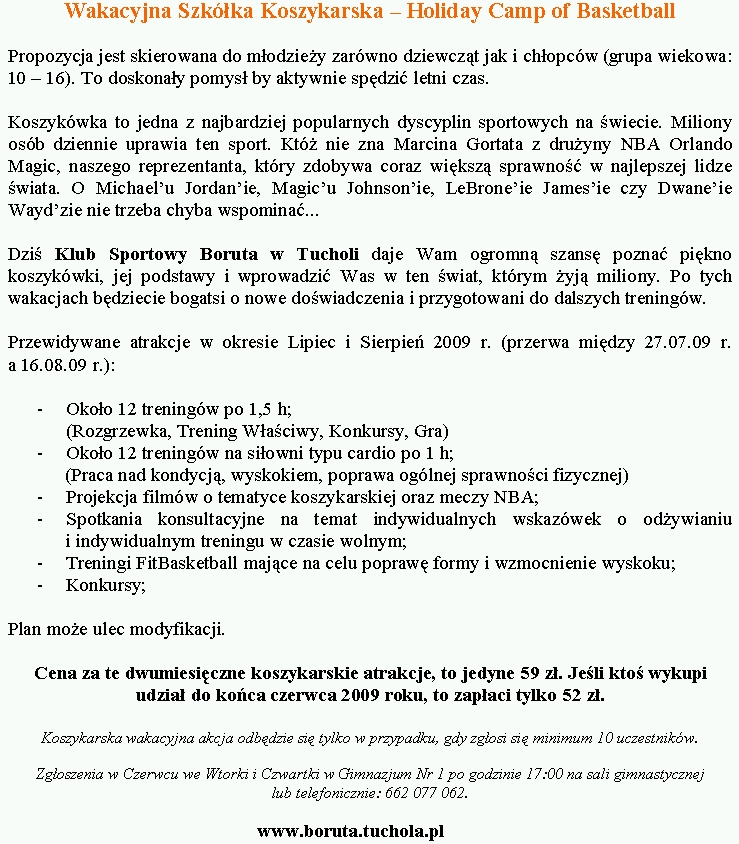 Wakacyjna Oferta dla dzieci i młodziezy.